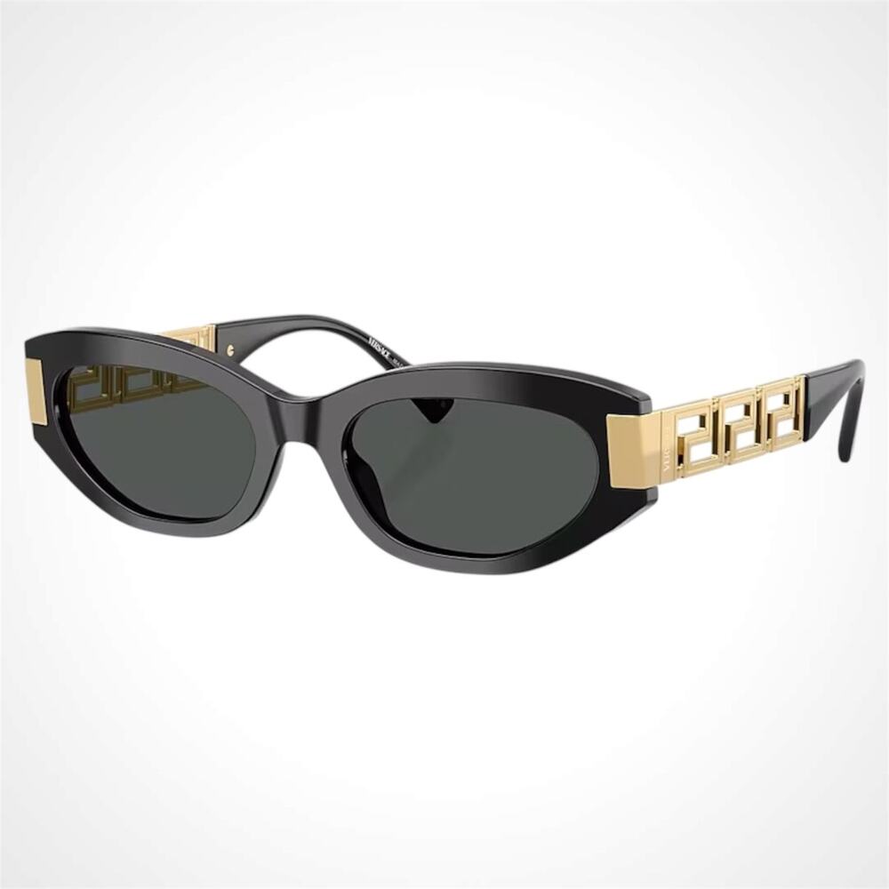 New VERSACE Sunglasses Black Gold Acetate & Metal Cat Eye w/ Case